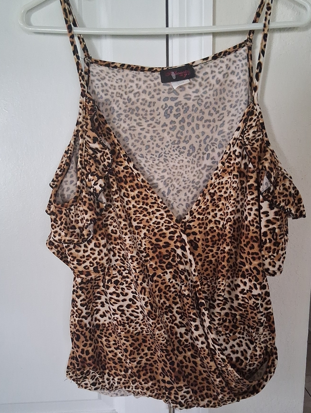 B:  Leopard Print Cold-Shoulder Cami Top - Brown